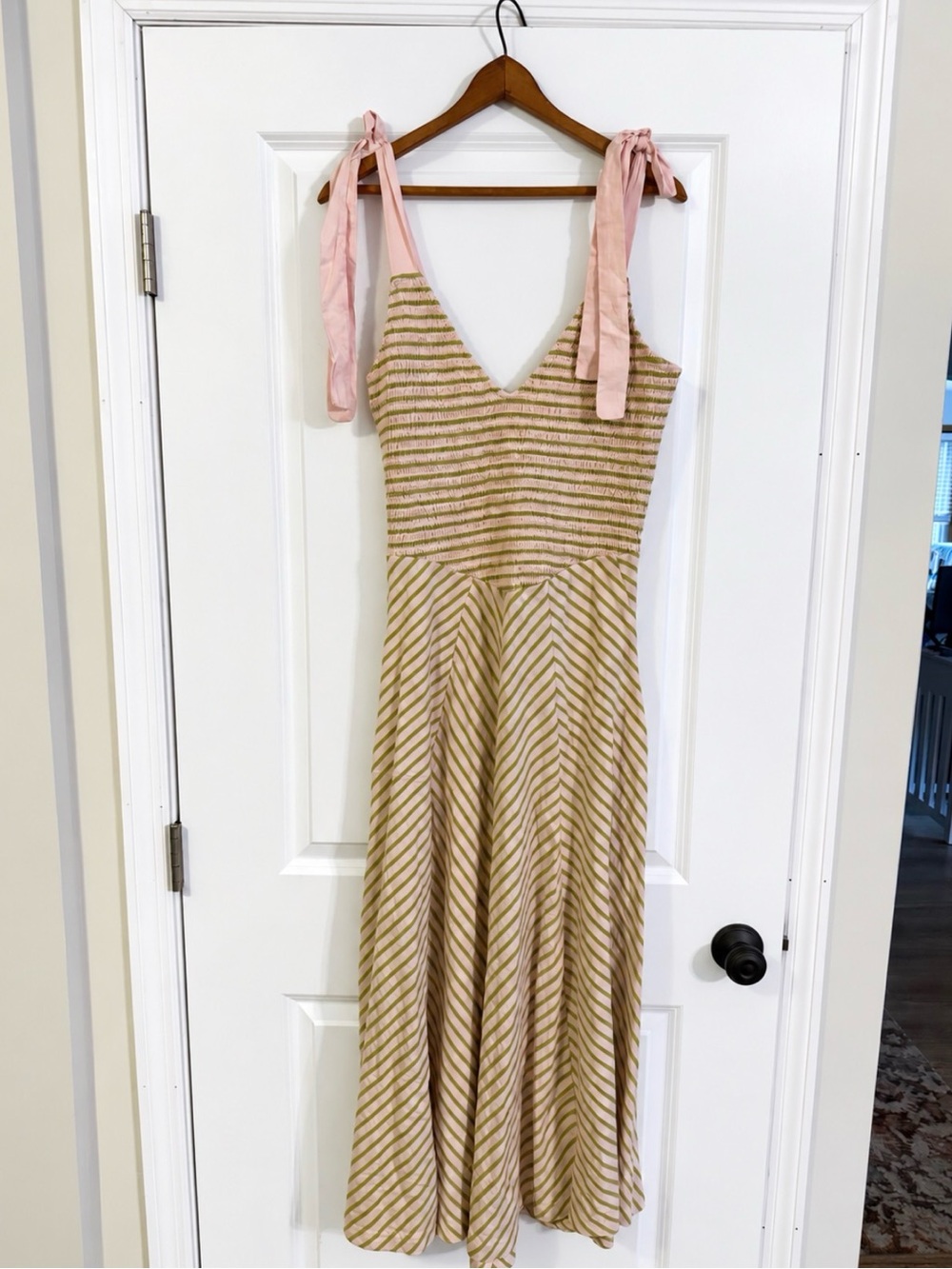 Free People free-est Cecelia Midi Dress Medium Pink Green Striped Tie Strap